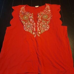 Anthropologie Akimi And Kin Embroidered Scalloped Top